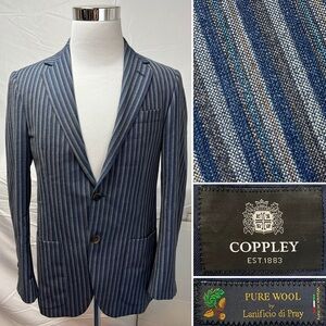 Coppley Men's 38R Navy Blue Gray Striped Wool Bespoke Unstructured Blazer Jacket